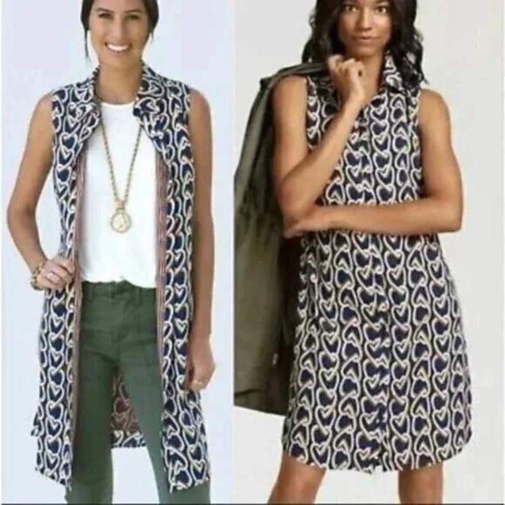 Cabi Women's #5370 Armour Navy Heart‎ Sleeveless Button Down Shirt Dress Sz XS